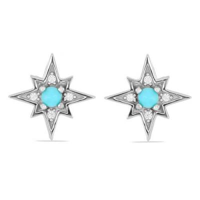BUY STERLING SILVER NATURAL BLUE TURQUOISE GEMSTONE CLASSIC  EARRINGS